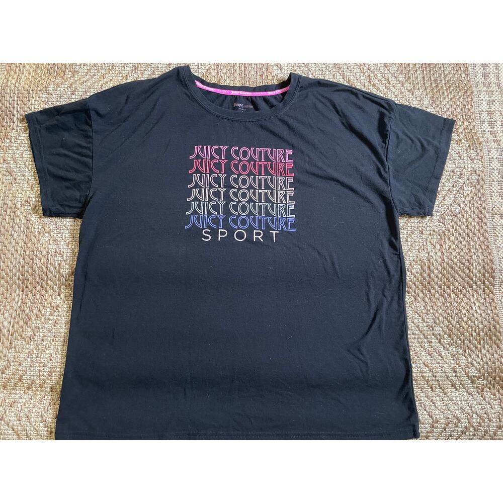 Juicy Couture Sport Black casual Y2K T-Shirt SZ Large with logo in Multi colors